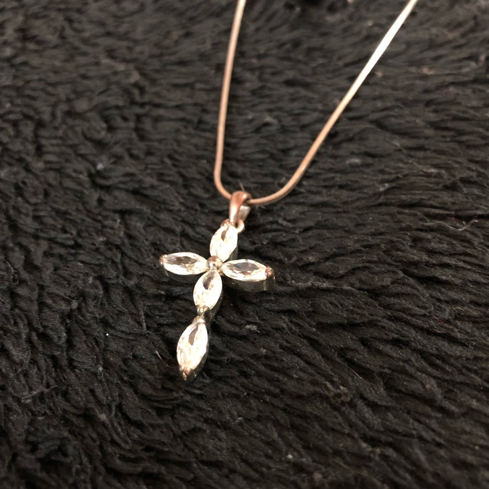 Faux diamond cross necklace